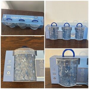 BNIB- Set of 3 Blue Bird & Butterfly 🦋 Glass Canisters w/ Blue Handles